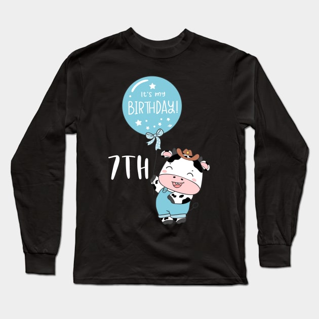 Cute baby cow boy 7th birthday Long Sleeve T-Shirt by bellofraya